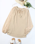 Leopard Mesh V-Neck Bubble Sleeve Blouse