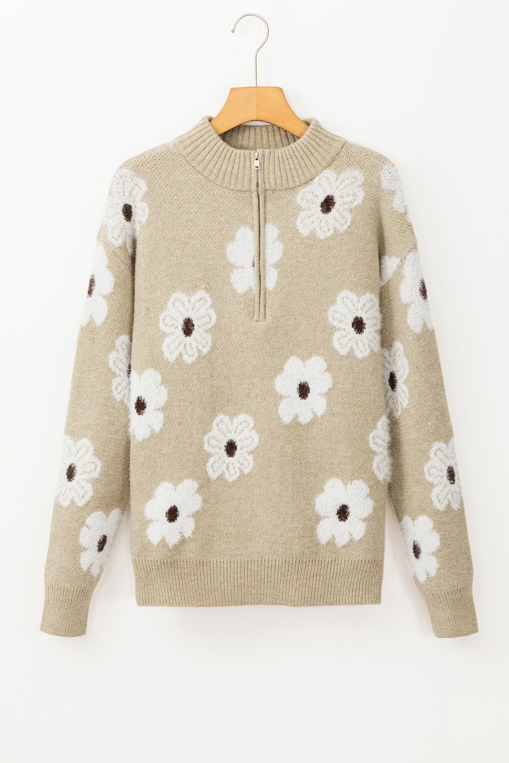 Maria Floral Half Zip Drop Shoulder Sweater
