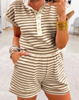 Stripe Cap Sleeve Henley Top & Shorts Set
