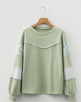 Floral Plaid Patchwork Sleeve French Terry Top