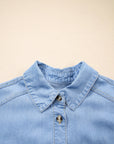 Denim Chambray Ruffle 3/4 Sleeve Buttoned Shirt