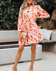 Abstract Split Neck Long Sleeve Dress