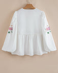 Floral Lace-Up V-Neck Babydoll Blouse