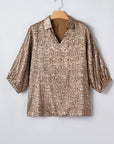 Snake Skin Metallic Polo Collared V-Neck Blouse