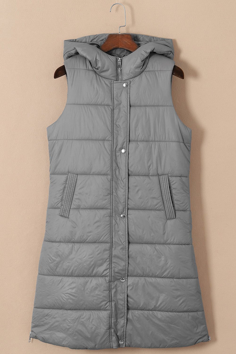 Black Hooded Long Quilted Vest PLUS Coat
