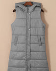 Black Hooded Long Quilted Vest PLUS Coat