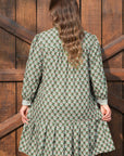 Plus Size Floral Stripe Contrast 3/4 Sleeve Dress