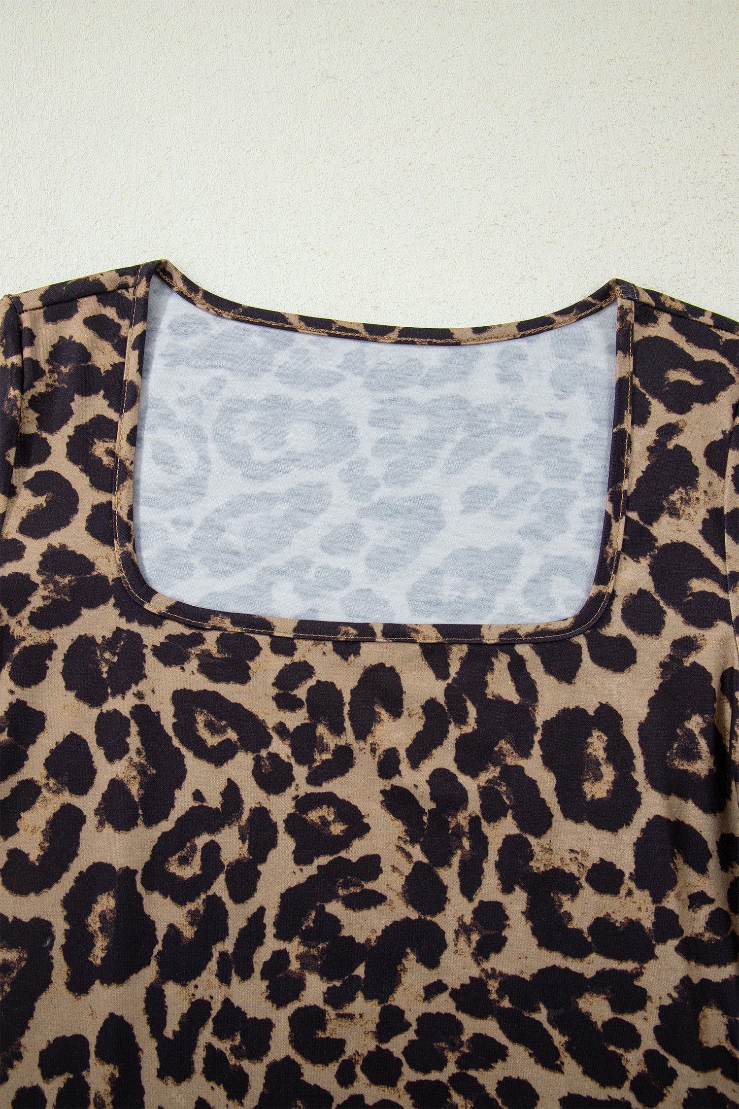 Leopard &amp; Floral Square Neck Long Sleeve T-Shirt