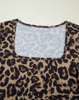 Leopard & Floral Square Neck Long Sleeve T-Shirt