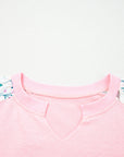Floral Colorblock Patchwork Chest Pocket Long Sleeve Top
