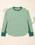 Green Stripe Exposed Seam Patchwork Plus Size Thermal Top