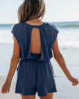 Solid Open Back Cap Sleeve Knit Romper