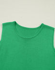 Solid Side Button Round Neck Sleeveless Knit Sweater