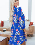 Floral 3/4 Puff Sleeve Ruffle Hem Dress