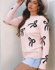 Pink Bow Knitted Loose Fit Sweater
