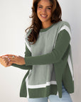 Stripe Colorblock Patchwork Dolman Sleeve Sweater