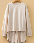 Solid Textured Knit Pullover and Shorts Set