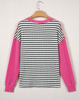 Stripe V-Neck Corded Knit Long Sleeve Top