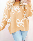 Bow Drop Shoulder Long Sleeve Sweater