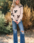 Bow Pearl Embellished Drop Shoulder Sweater