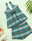 Baha Ranch Teal Aztec Tankini & Boy Shorts Swim Set
