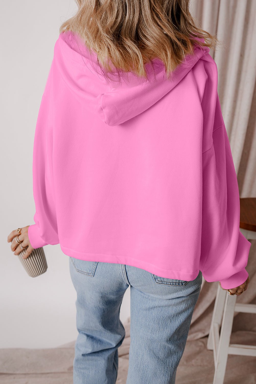 Kate Fleece Lined Half Zipper Kangaroo Pockets Loose Hoodie