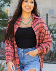 Plaid Button-Up Distressed Hem Long Sleeve Shirt