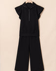 Textured Ruffle Half Zip Top and Pants Set