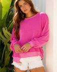 Corded Knit Drop Shoulder Long Sleeve Top