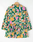 Plus Size Floral Long Sleeve V-Neck Babydoll Top