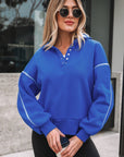 Collared Snap Button Exposed Seam Sweatshirt