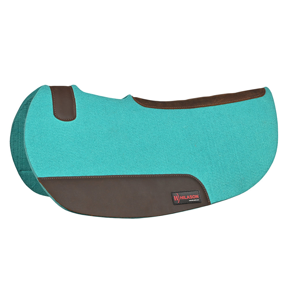 HILASON Western Wool Felt Contoured Horse Saddle Pad W/ Distressed Wear Leather | for Horses
