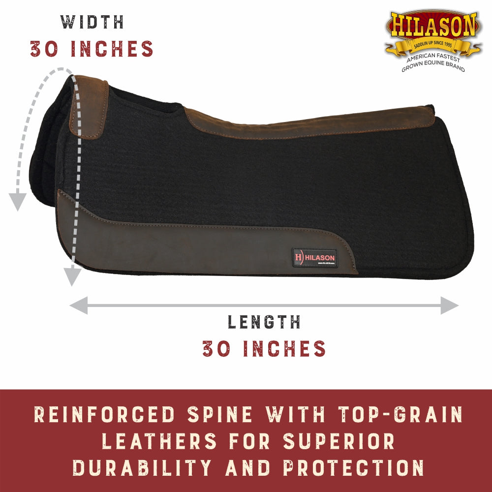 HILASON Western Wool Felt Contoured Horse Saddle Pad W/ Distressed Wear Leather | for Horses
