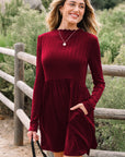 Ribbed Knit Patchwork Long Sleeve Dress
