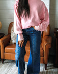 Solid Ribbed Exposed Seam Long Sleeve Top