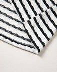 Stripe V-Neck Corded Knit Long Sleeve Top