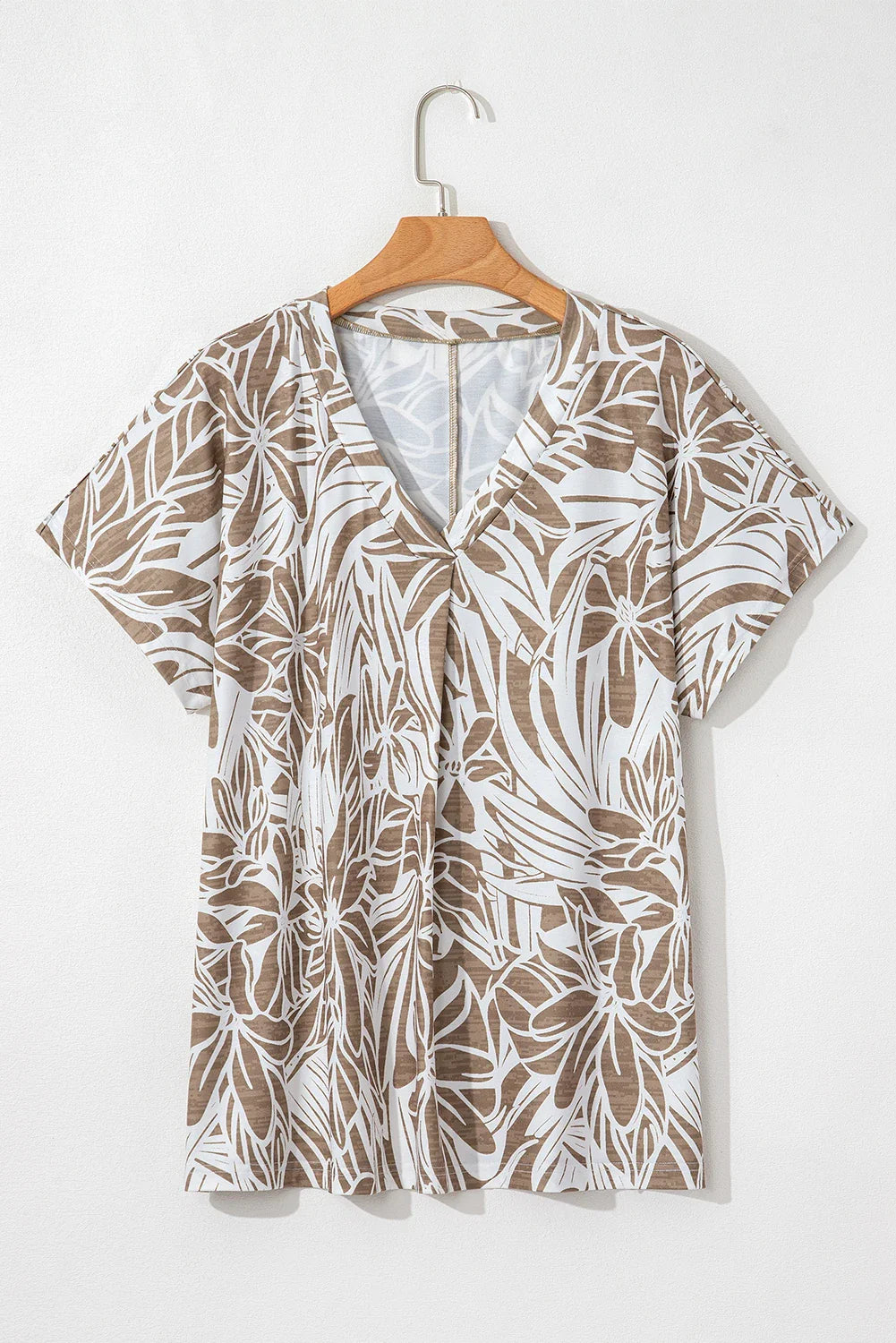 Floral V-Neck Short Sleeve Loose Fit Blouse