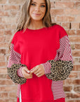 Stripe Leopard Patchwork Long Sleeve Sweatshirt