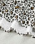 Plus Size Leopard Contrast Trim Puff Sleeve Blouse