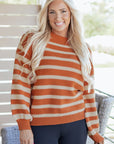 Stripe Ribbed Trim Drop Shoulder Sweater