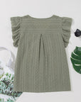 Lace Textured Flutter Sleeve Buttoned V-Neck Shirt