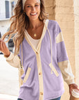 Waffle Knit Colorblock Patchwork Buttoned Hoodie