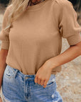 Solid Knit Short Puff Sleeve Sweater