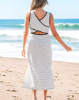 Hana Stripe Criss Cross Slim Fit Midi Dress