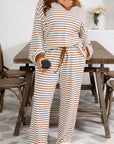 Plus Size Stripe V-Neck Pullover and Drawstring Pants Set