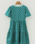 Floral Contrast Trim V-Neck Short Sleeve Dress
