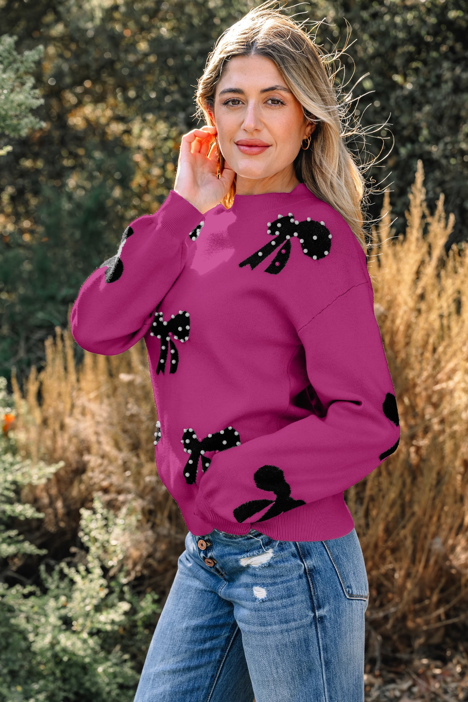 Lucy Bow Pattern Loose Sweater