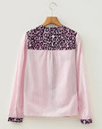 Stripe Leopard Patchwork Long Sleeve Shirt