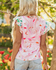Quincy Floral Patchwork Flutter Sleeve Blouse