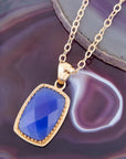 Filigreed Blue Agate Golden Pendant Necklaces
